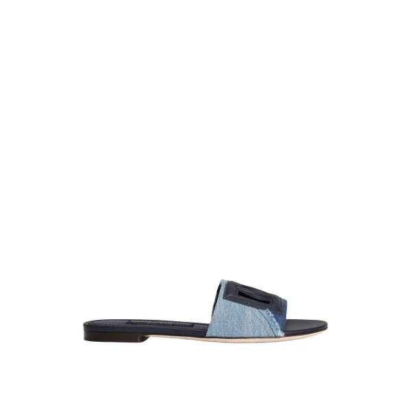 Blue Dolce & Gabbana Patchwork denim slides with DG logo | Flip Flops & Slides