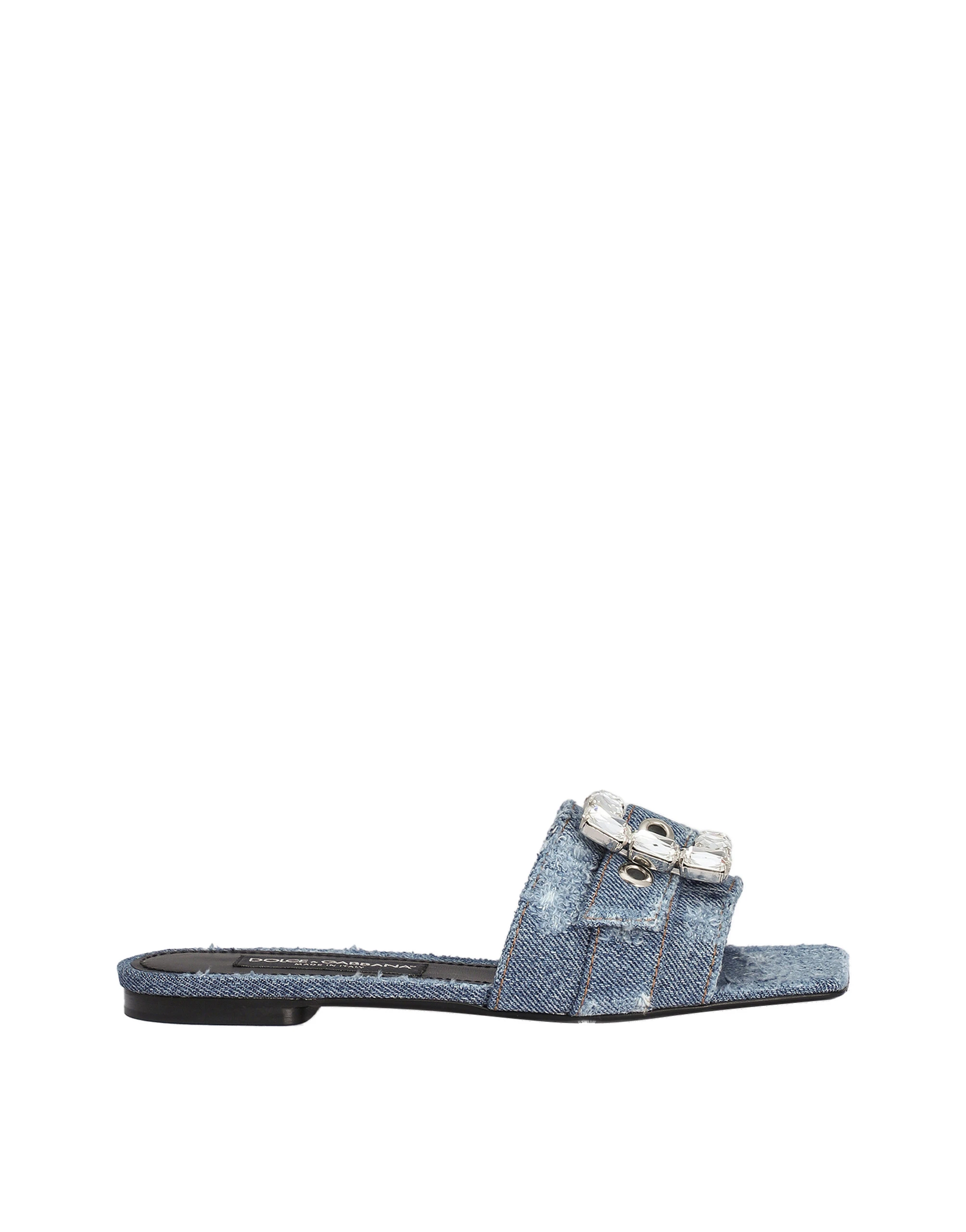 Dolce & Gabbana Patchwork denim slides with rhinestone buckle