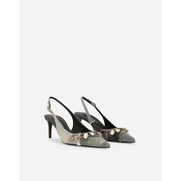 Blue Dolce & Gabbana Patchwork denim slingbacks, view 2 | Heels