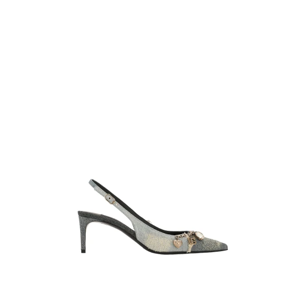 Patchwork denim slingbacks