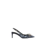 Blue Dolce & Gabbana Patchwork denim slingbacks with rhinestone buckle | Heels