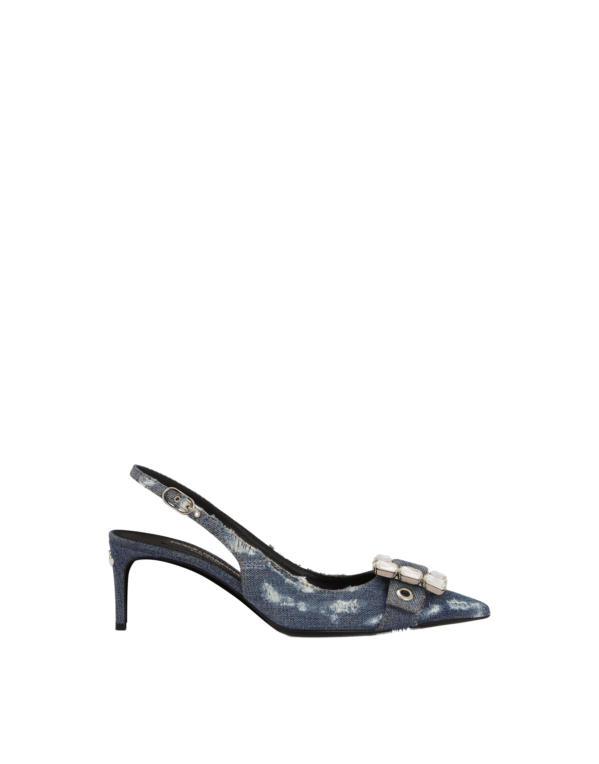 Dolce & Gabbana Patchwork denim slingbacks with rhinestone buckle