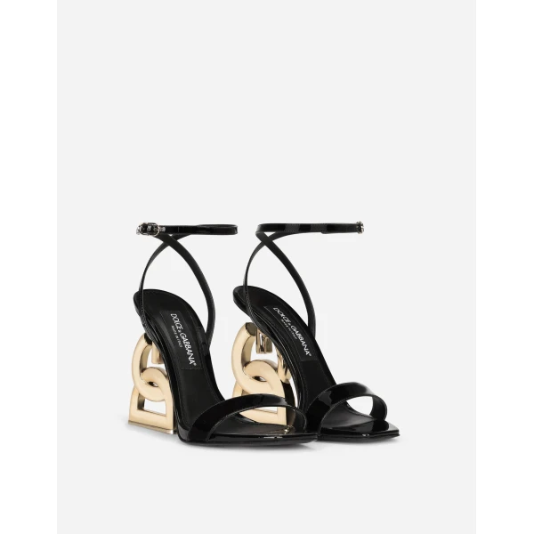 Black Dolce & Gabbana Patent leather sandals with 3.5 heel, view 2 | Sandals