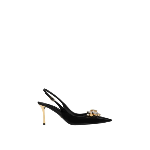 Patent leather slingback with embellishment