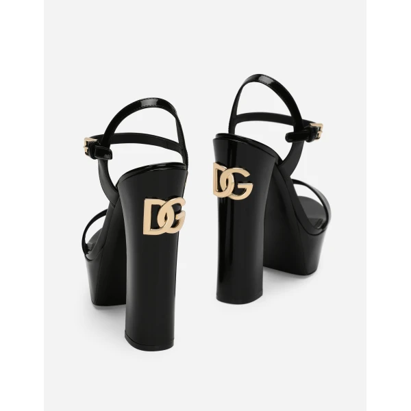 Black Dolce & Gabbana Polished calfskin platform sandals, view 5 | Sandals