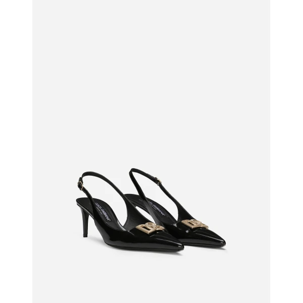 Black Dolce & Gabbana Polished calfskin slingbacks, view 2 | Heels