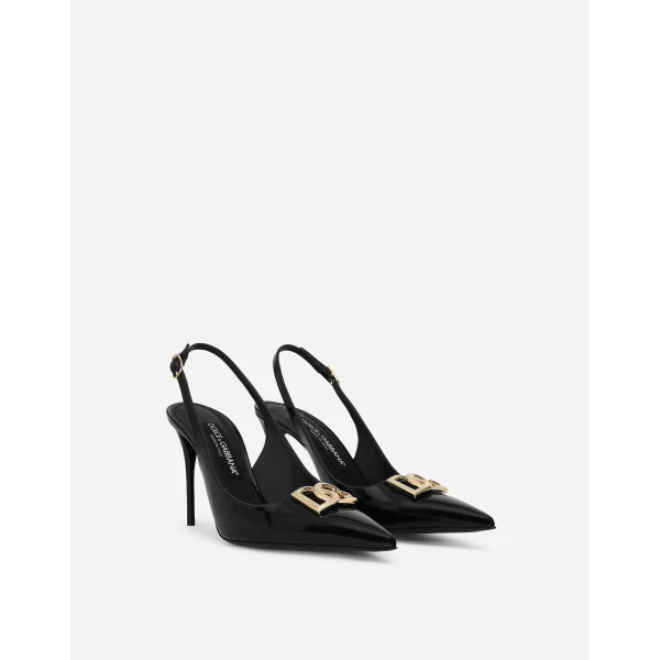 Black Dolce & Gabbana Polished calfskin slingbacks, view 2 | Heels