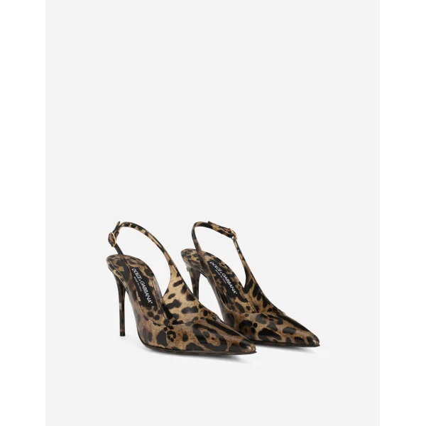 Animal Print Dolce & Gabbana Polished calfskin slingbacks with leopard print, view 2 | Heels