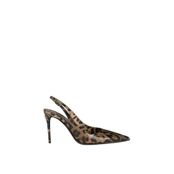 Polished calfskin slingbacks with leopard print