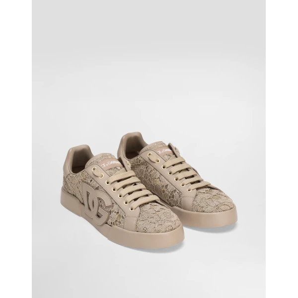 Multicolour Dolce & Gabbana Portofino light strobel sneakers in taormina lace and calfskin, view 2 | Sneakers