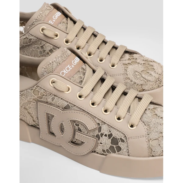 Multicolour Dolce & Gabbana Portofino light strobel sneakers in taormina lace and calfskin, view 4 | Sneakers