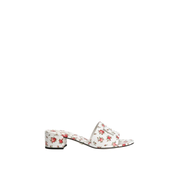 Printed calfskin mules with little roses print