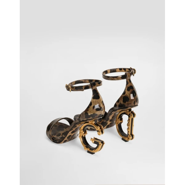Animal Print Dolce & Gabbana Printed polished calfskin Baroque DG sandals, view 3 | Sandals