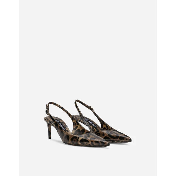 Animal Print Dolce & Gabbana Printed polished calfskin slingbacks, view 2 | Heels
