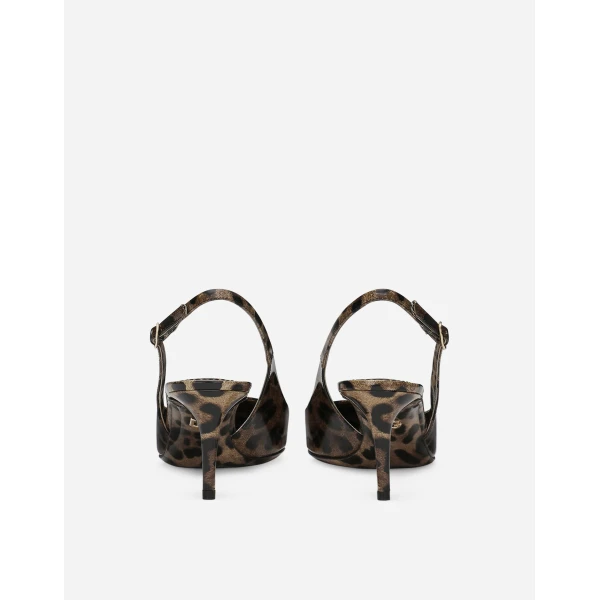 Animal Print Dolce & Gabbana Printed polished calfskin slingbacks, view 3 | Heels