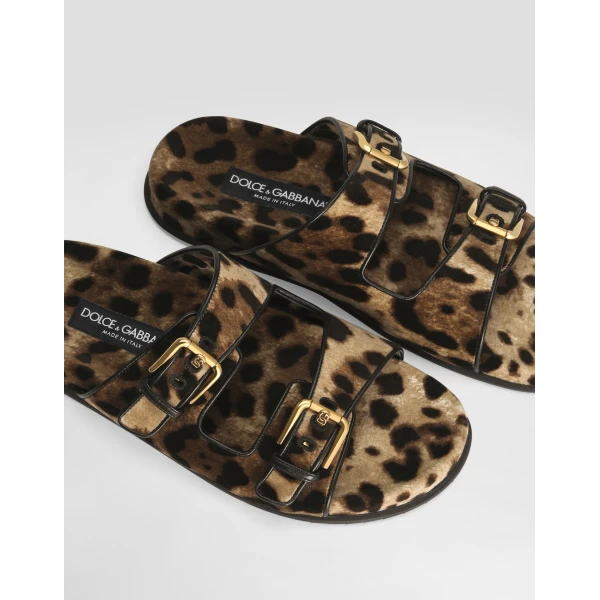 Print Dolce & Gabbana Printed velvet sliders, view 4 | Flip Flops & Slides
