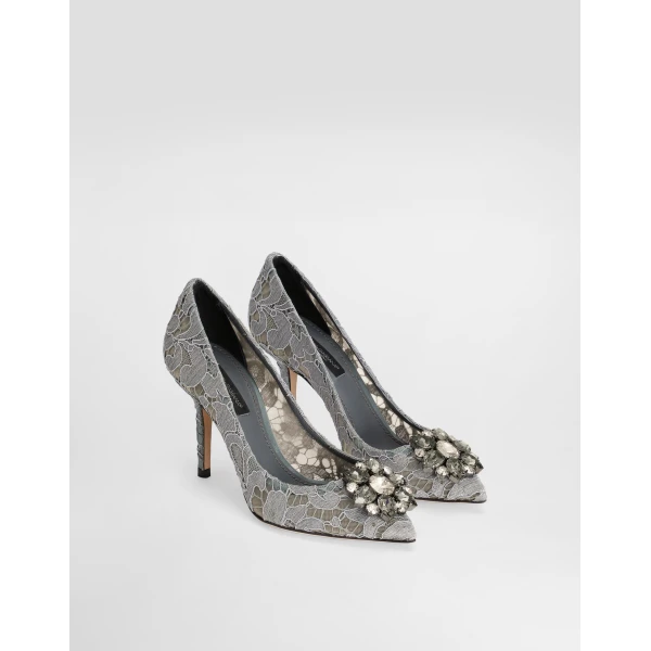 Grey Dolce & Gabbana Pump in Taormina lace with crystals, view 2 | Heels