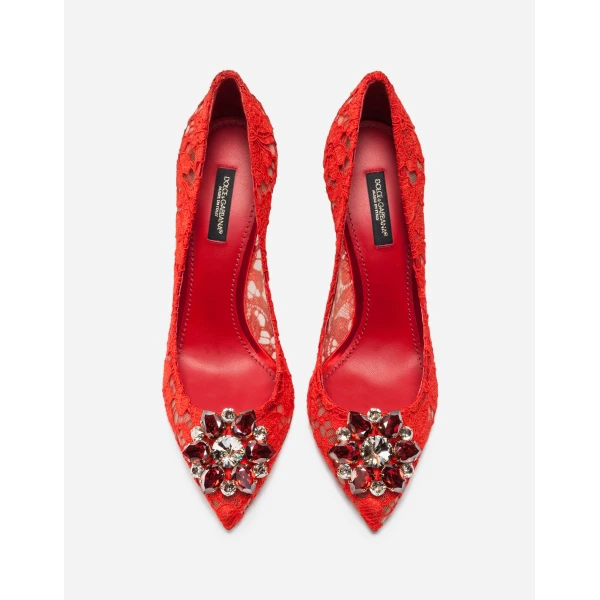 Red Dolce & Gabbana Pump in Taormina lace with crystals, view 3 | Heels