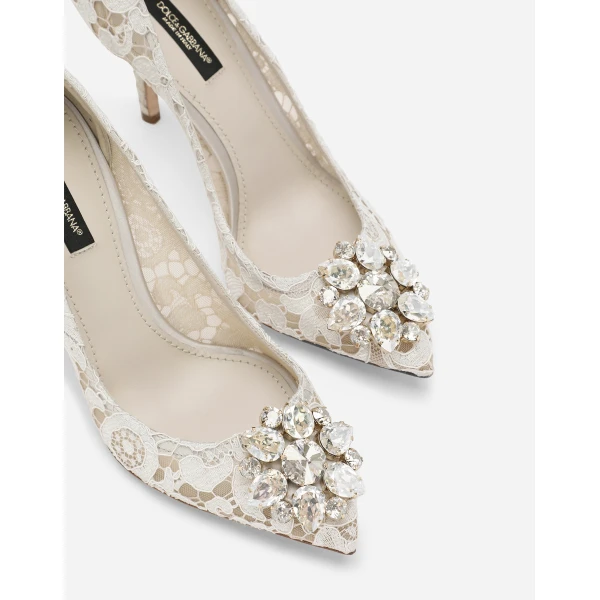 White Dolce & Gabbana Pump in Taormina lace with crystals, view 6 | Heels