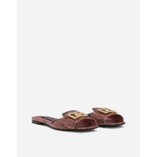Pink Dolce & Gabbana Python skin sliders, view 2 | Flip Flops & Slides