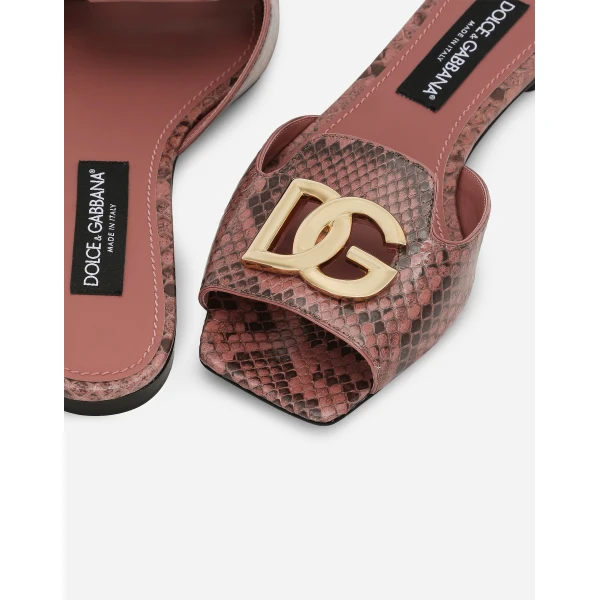 Pink Dolce & Gabbana Python skin sliders, view 5 | Flip Flops & Slides