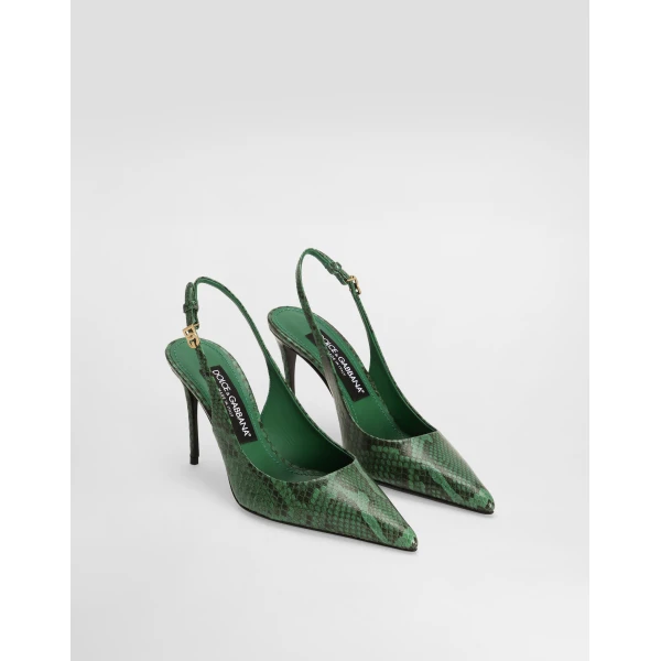 Green Dolce & Gabbana Python skin slingbacks, view 2 | Heels