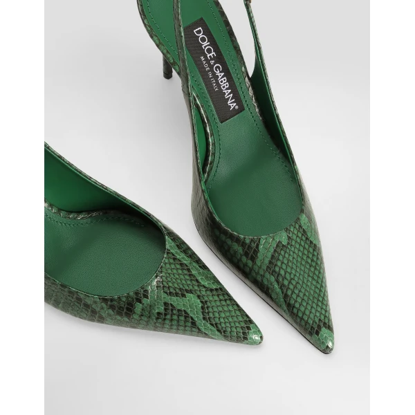 Green Dolce & Gabbana Python skin slingbacks, view 4 | Heels