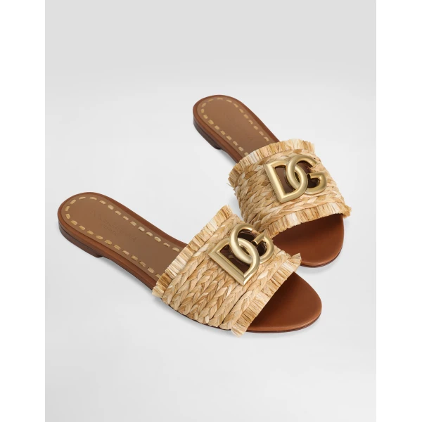 Multicolour Dolce & Gabbana Rafia braided slipper, view 4 | Flip Flops & Slides