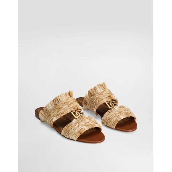 Multicolour Dolce & Gabbana Rafia braided slipper with fringes, view 2 | Flip Flops & Slides