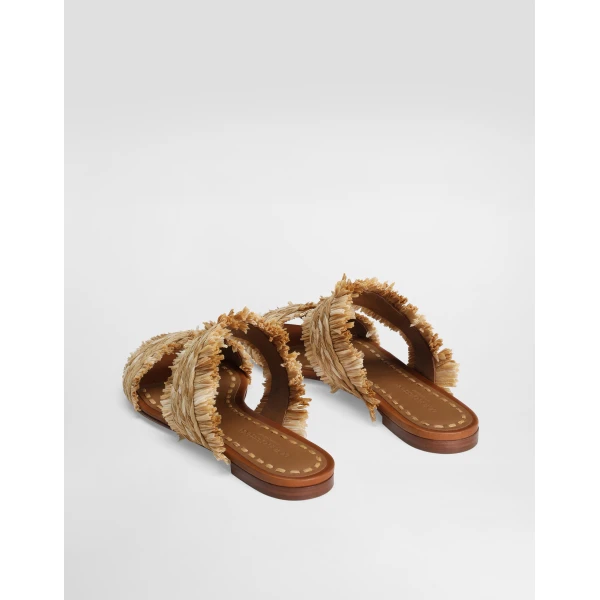 Multicolour Dolce & Gabbana Rafia braided slipper with fringes, view 3 | Flip Flops & Slides
