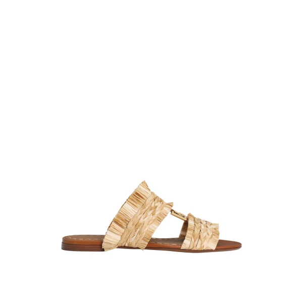 Rafia braided slipper with fringes