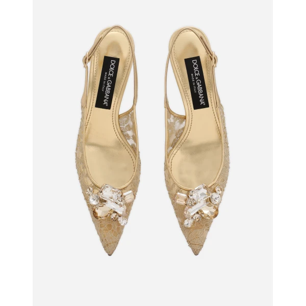 Gold Dolce & Gabbana Rainbow lace slingbacks in lurex lace, view 4 | Heels