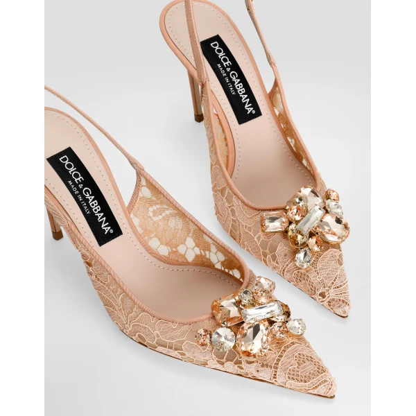 Pink Dolce & Gabbana Rainbow lace slingbacks in lurex lace, view 4 | Heels