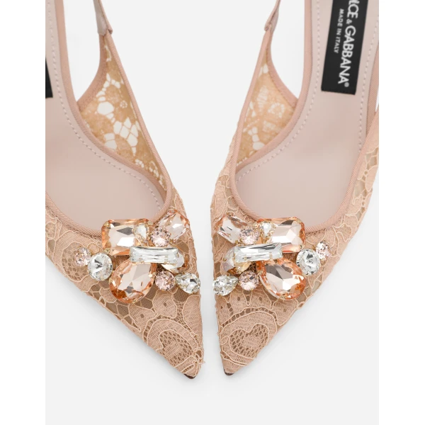 Pink Dolce & Gabbana Rainbow lace slingbacks in lurex lace, view 5 | Heels