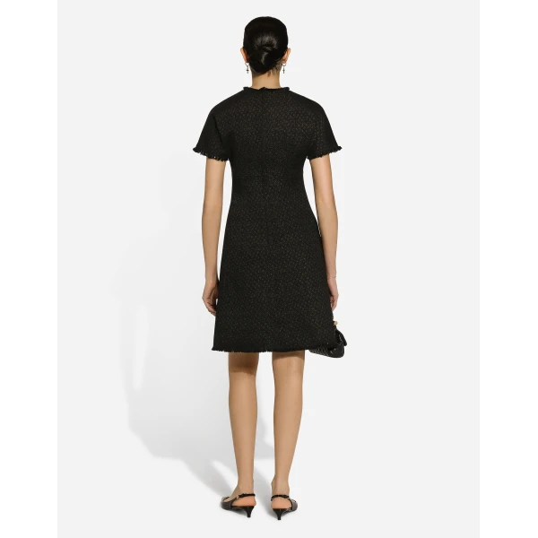 Black Dolce & Gabbana Raschel tweed midi dress with DG logo, view 3 | Midi Dresses