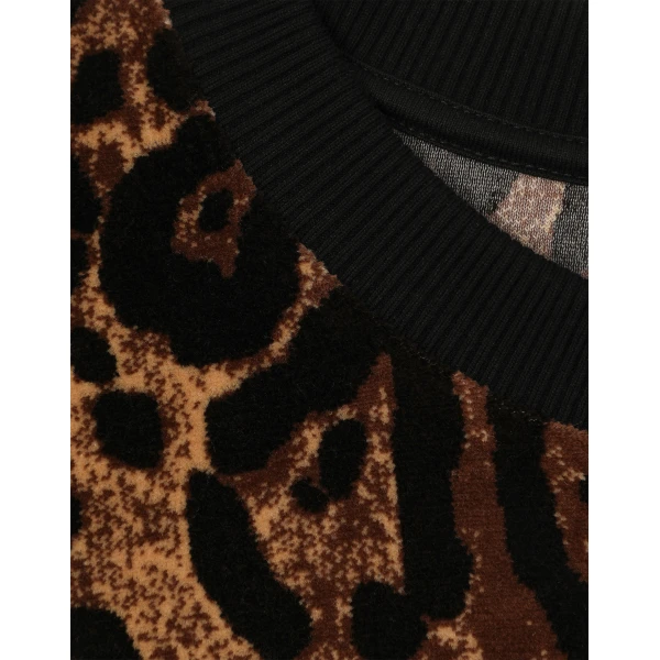 Multicolour Dolce & Gabbana Round-neck chenille sweatshirt with jacquard leopard design, view 4 | Shirts