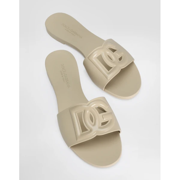 Beige Dolce & Gabbana Rubber beachwear sliders, view 4 | Flip Flops & Slides
