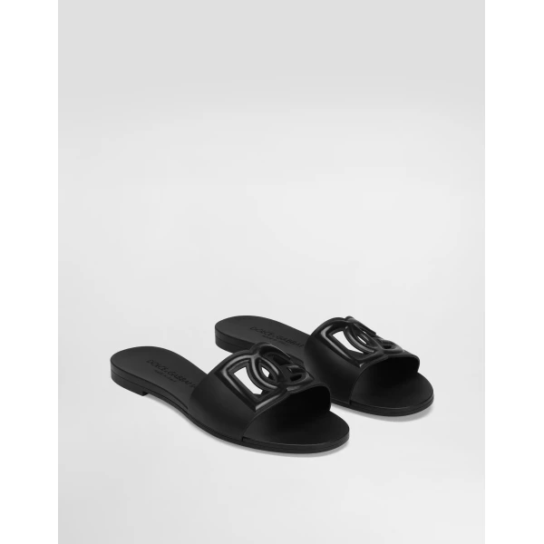 Black Dolce & Gabbana Rubber beachwear sliders, view 2 | Flip Flops & Slides