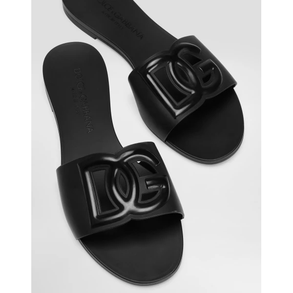 Black Dolce & Gabbana Rubber beachwear sliders, view 4 | Flip Flops & Slides