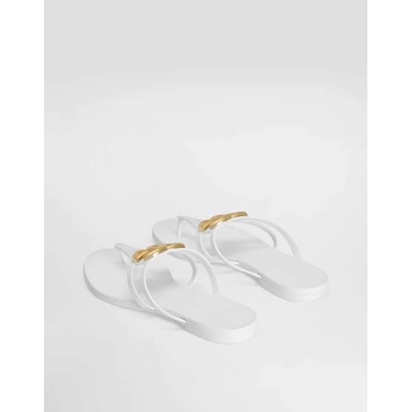 White Dolce & Gabbana Rubber beachwear slides with logo, view 3 | Flip Flops & Slides