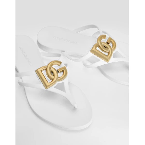 White Dolce & Gabbana Rubber beachwear slides with logo, view 4 | Flip Flops & Slides