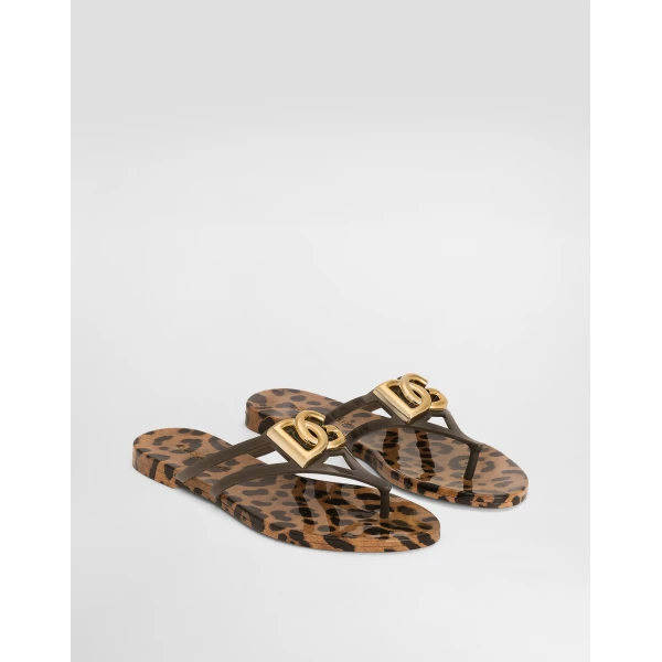 Print Dolce & Gabbana Rubber beachwear slides with logo and leo print, view 2 | Flip Flops & Slides