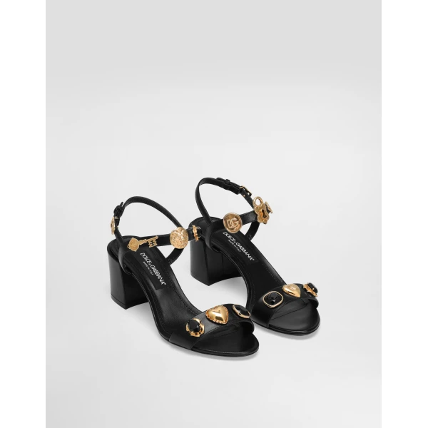Black Dolce & Gabbana Sandals with embroidery and stones, view 2 | Sandals