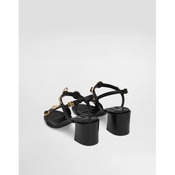 Black Dolce & Gabbana Sandals with embroidery and stones, view 3 | Sandals