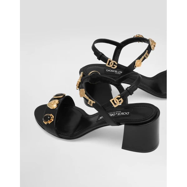 Black Dolce & Gabbana Sandals with embroidery and stones, view 4 | Sandals