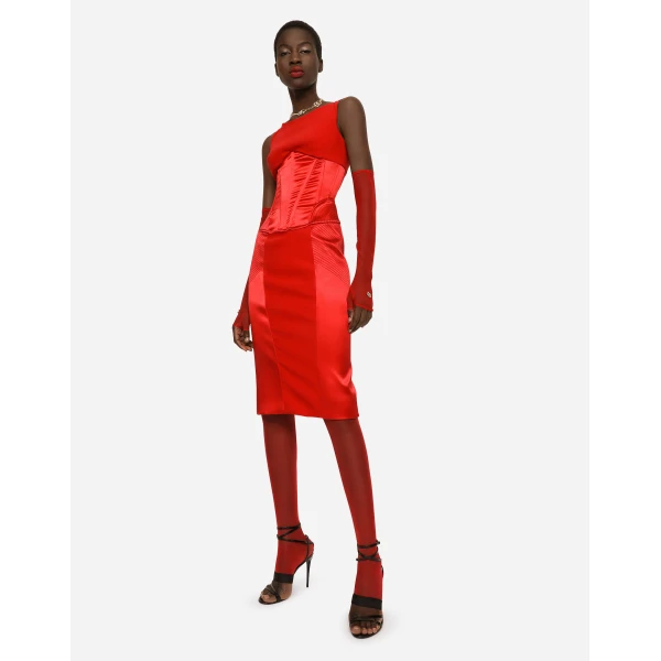 Red Dolce & Gabbana Satin and cady calf-length dress, view 2 | Midi Dresses