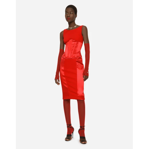 Red Dolce & Gabbana Satin and cady calf-length dress, view 4 | Midi Dresses