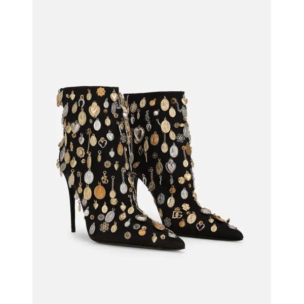 Multicolour Dolce & Gabbana Satin and embroidered ankle boots, view 2 | Boots