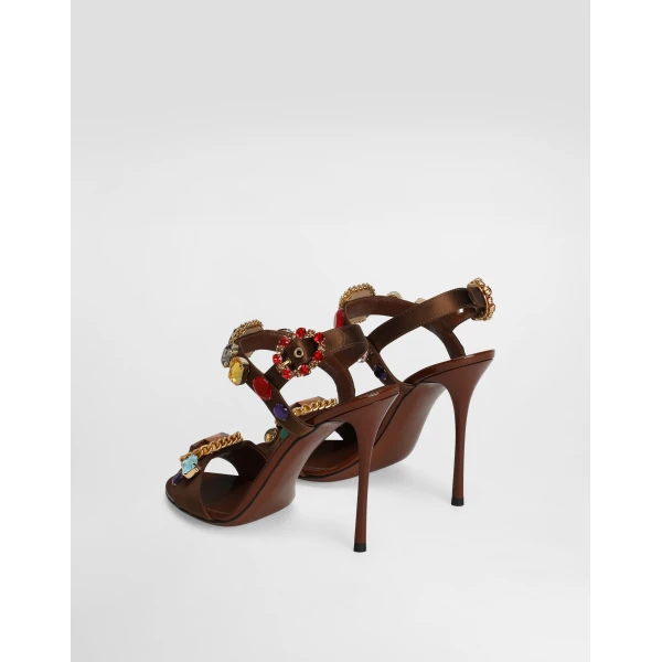 Multicolour Dolce & Gabbana Satin and patent leather keira 2.0 sandals with embellishments, view 3 | Sandals