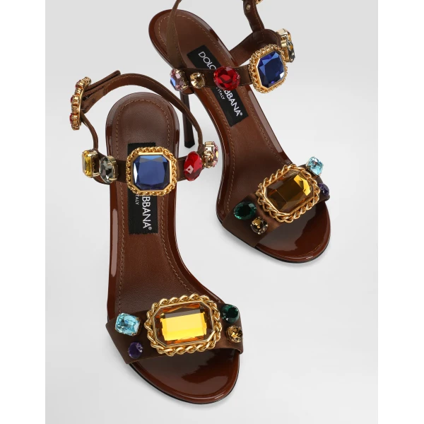Multicolour Dolce & Gabbana Satin and patent leather keira 2.0 sandals with embellishments, view 4 | Sandals